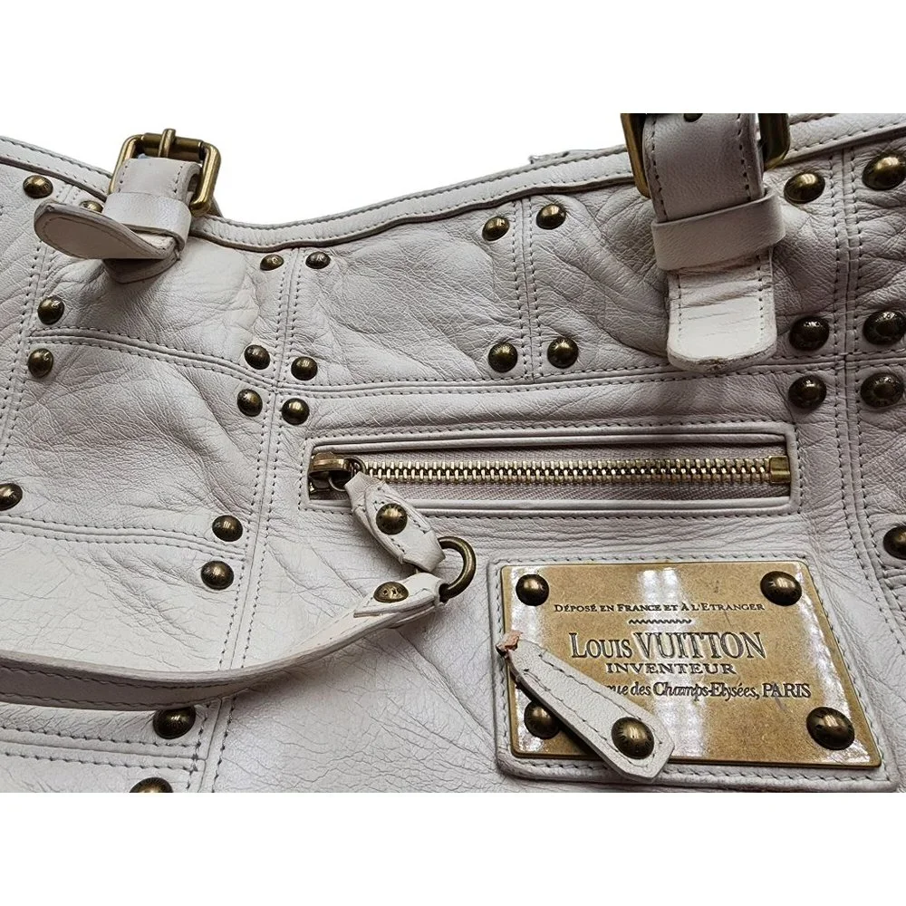 Louis Vuitton White Leather Sac Riveting Bag - Dust Bag + Lock & Key + COA - Picture 12 of 16
